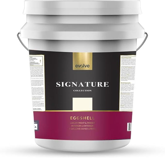 EVOLVE Signature Paint & Primer: Luxury Paint & Primer for Indoor & Outdoor Surfaces, Minimal Odor, Eggshell Sheen (Vanilla White, 5 Gallon)