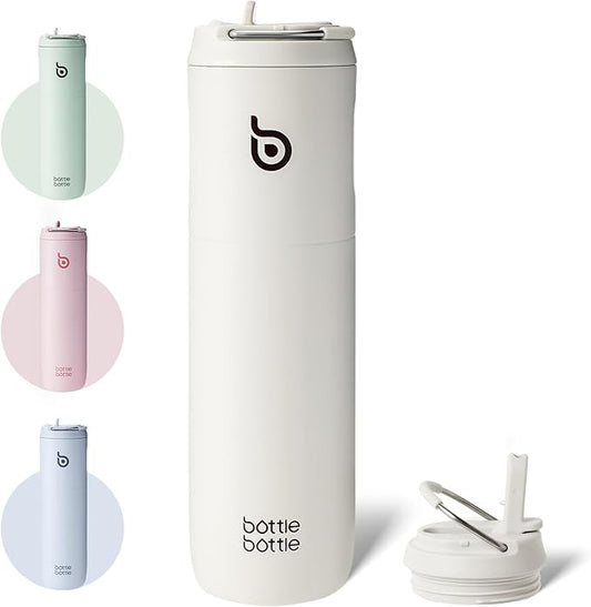 BOTTLE BOTTLE Insulated Water Bottle 24oz with Straw Lid and Handle for Sports Travel Gym Stainless Steel Water Bottles Double-Wall Vacuum Metal Thermos Bottles Leak Proof BPA-Free