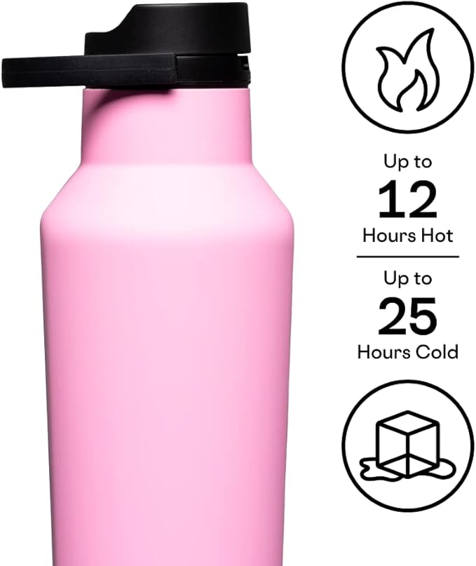 Corkcicle Sport Canteen Insulated Tumbler, Sun-Soaked Pink, 20 oz – Reusable Water Bottle Keeps Beverages Cold for 25 Hours & Hot 12 Hours – Cupholder Friendly Tumbler with Screw-On Cap