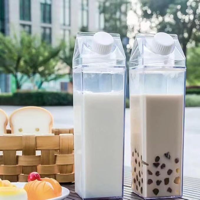 2Pcs 17Oz/500ML Milk Carton Water Bottle Reusable Plastic Juice Bottle Beverage Milk Cup Leakproof Juice Tea Jug for Outdoor Climbing Travel Or Camping