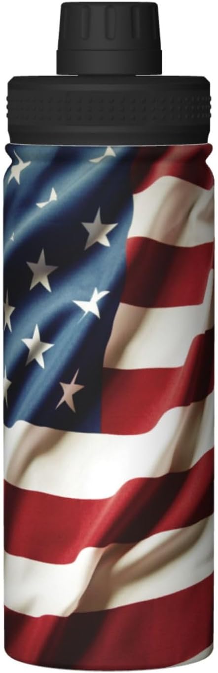 Cerburny Insulated Water Bottle Red USA Flag 18 oz Stainless Steel Bottles With Lid Leak Proof Gym Sport Water Jug For Men Women Adults