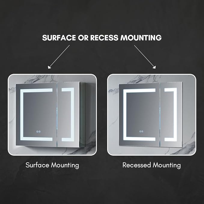 Blossom LED Medicine Cabinet Mirror for Bathroom 30x26 - Lighted Medicine Cabinet with Mirror - Recessed/Surface Mount - Anti-Fog, Dimmable, 3 Color Light Makeup - Wall Mounted Storage Cabinet