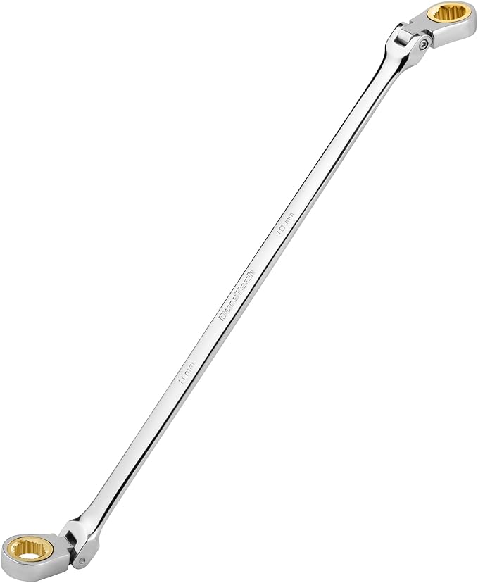 DURATECH 10 * 11 mm Extra Long Anti-Slip Flex-Head Ratcheting Wrench, Metric, CR-V Steel