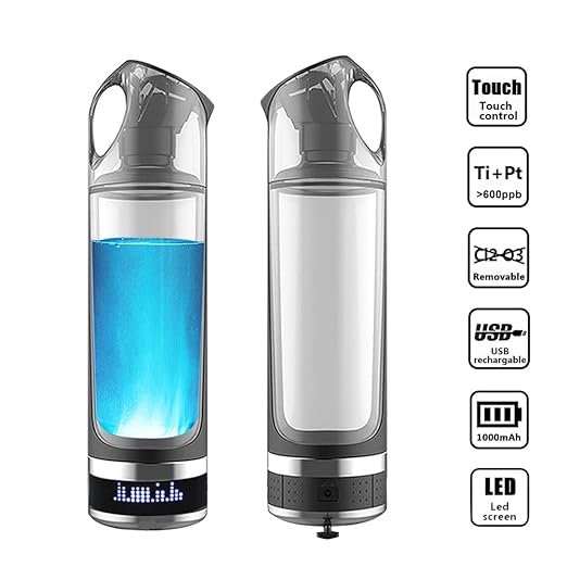 Hydrogen Water Bottles, Portable Hydrogen Water Bottle, Portable 500ml Hydrogen Rich Water Bottle Alkaline Generator LED Healthy Cup USB Rechargeable Anti Aging Hydrogen Rich Bottle(Grey)