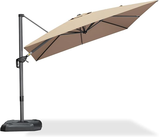 PURPLE LEAF 9 Feet Patio Umbrella Outdoor Cantilever Square Umbrella Aluminum Offset Umbrella with 360-degree Rotation for Garden Deck Pool Patio Taupe