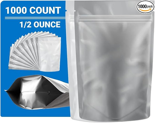 Mylar Bags Smell Proof 1/2 Ounce White/Clear - 1000 Count 8" X 5" 6mill Thickness - Packaging Bags - Mylar Bags For Food Storage - Resealable Bags