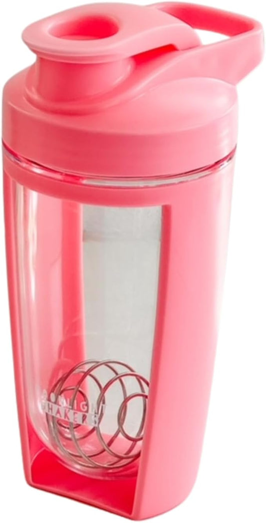 Moonlight Makers Pink 16oz Protein Shaker Bottle with Steel Whisk Ball, Leakproof Gym Bottle, Shaker Cups for Protein Shakes, Dishwasher Safe, Fitness Gifts, Preworkout Drink Mixer