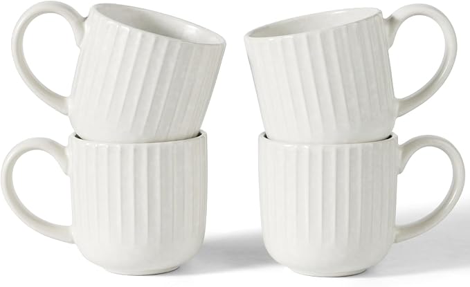 famiware Coffee Mugs Set of 4, Starlight 11 oz Mug Cup Set with Handle for Coffee, Tea, Cocoa, Milk - Ceramic Stoneware Mug Set, Matte White