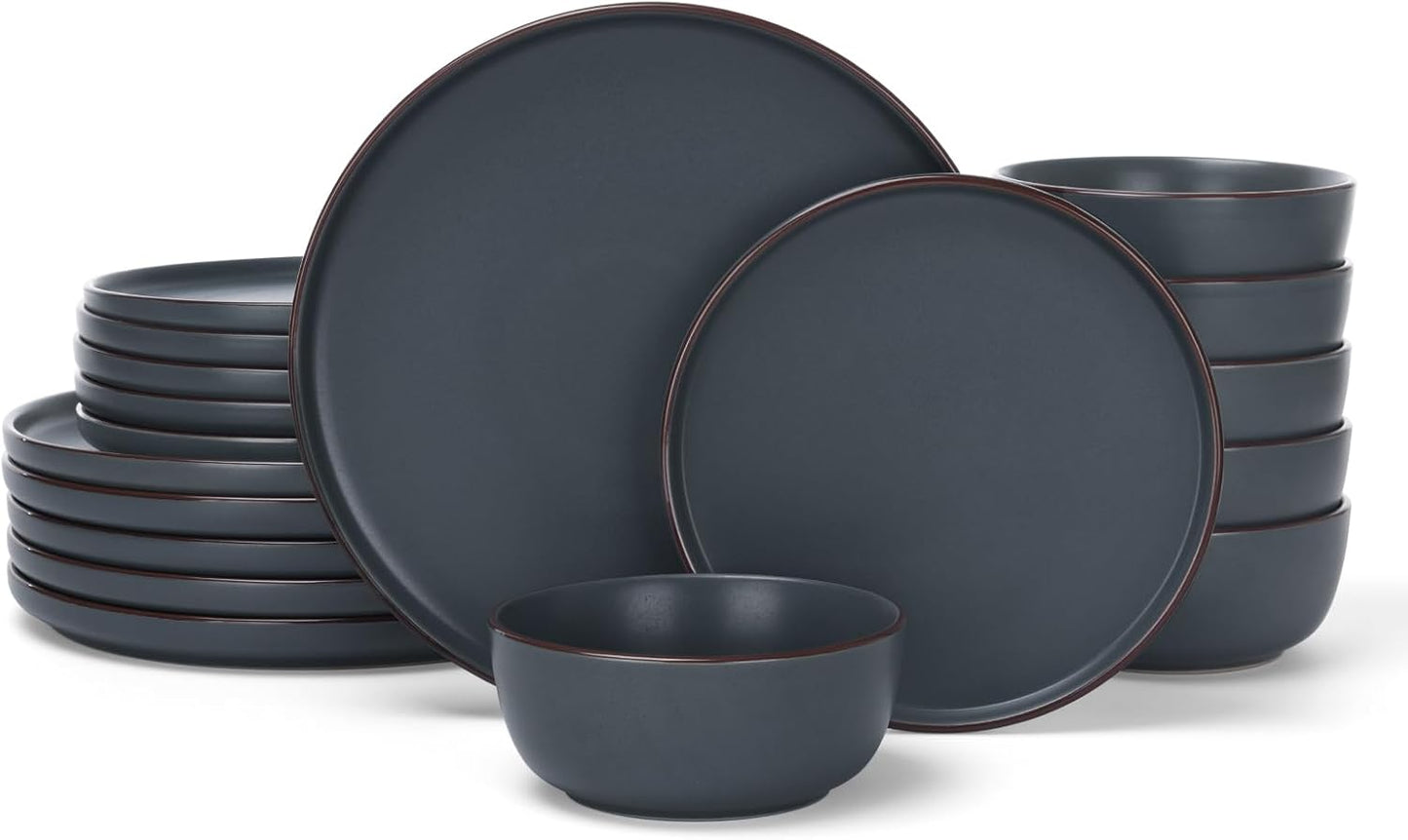 Famiware Mercury Plates and Bowls Sets, 18 Pieces Stoneware Dinnerware Sets, Dishes Set for 6, Microwave and Dishwasher Safe, Charcoal