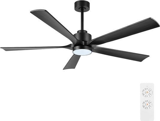 52" Modern Ceiling Fan with Light and Remote Control, 5 Solid Wood Blades 6-Speed Noiseless Reversible DC Motor, Ceiling Fan for Bedroom Dinning Living Room, Black