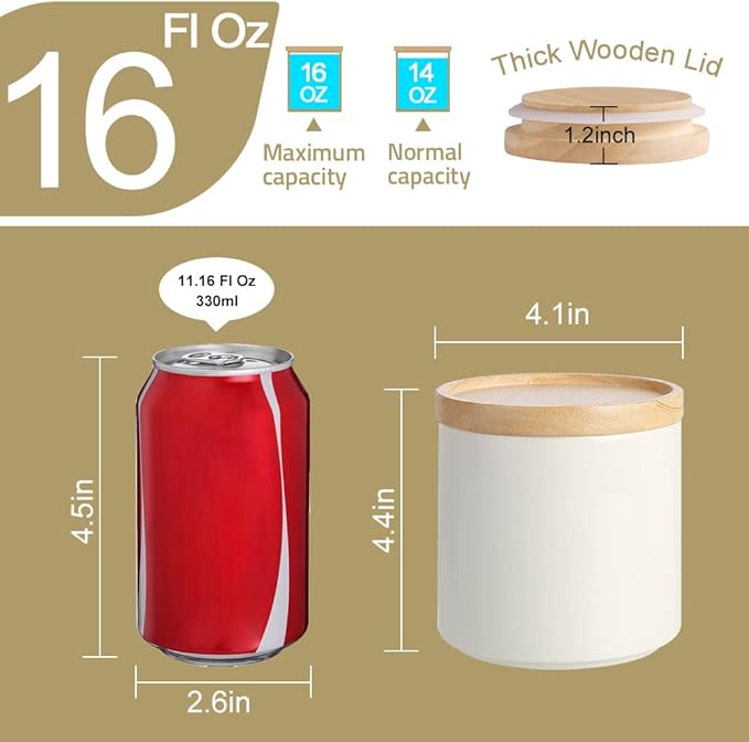 Sweejar Kitchen Canisters Ceramic Food Storage Jar, Stackable Containers with Airtight Seal Wooden Lid for Serving Ground Coffee, Tea, Sugar, Salt and More - 16 Fl Oz (Red)