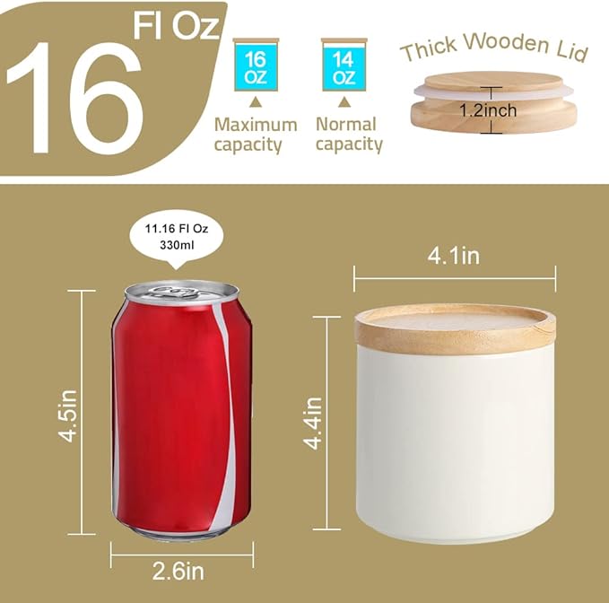 Sweejar Kitchen Canisters Ceramic Food Storage Jar, Stackable Containers with Airtight Seal Wooden Lid for Serving Ground Coffee, Tea, Sugar, Salt and More - 16 Fl Oz (Dark Turquoise)