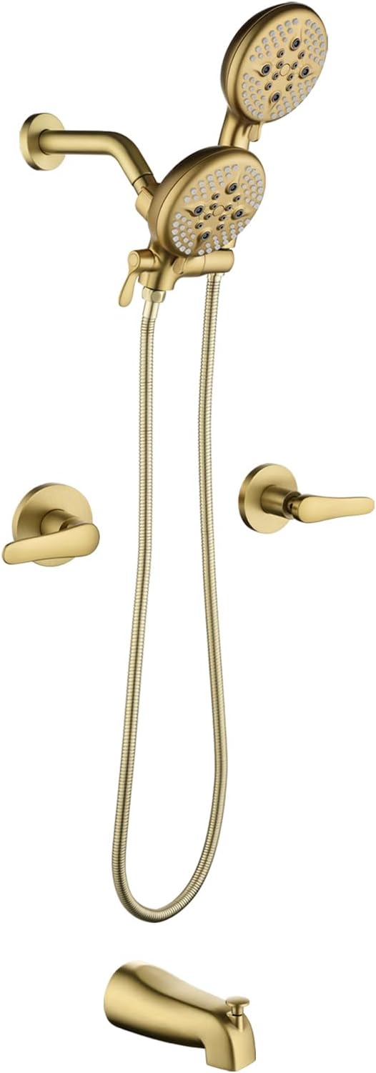 2 Handles Tub Shower Faucet Set Shower System with Tub Spout Bathtub Faucet Set Shower Tub Combo Set Complete Tub and Shower Trim Kit Brushed Gold