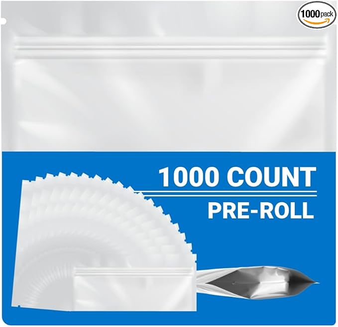 Mylar Bags Odor Sealing Pre Roll All White - 1000 Count 2.27" X 6" - 6mill Thickness - Packaging Bags - Mylar Bags For Food Storage - Resealable Bags - Odor Sealing Bags