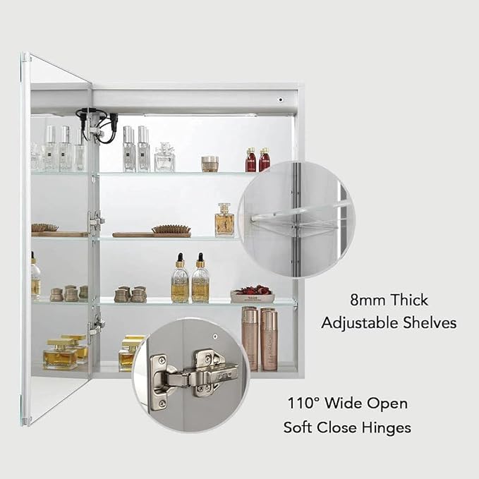 Blossom LED Mirror Medicine Cabinet with Lights, 20x32 Inch | Left Hinge LED Medicine Cabinet Mirror for Bathroom | Recessed or Surface with Defogger, 3 Color Dimmer | Makeup Mirror