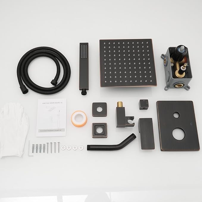 Oil Rubbed Bronze Shower System, 8 Inch High Pressure Rain Shower with Handheld, Wall Mount Shower Faucet Set for Bathroom, Rough-in Valve Body and Trim Included