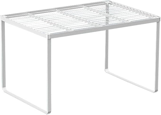 Kitchen Cabinet Storage Shelf Stackable Wire Spice Rack Organizer Heavy Duty Space Saver for Bathroom Bedroom Closet Laundry Room Office Countertop - White, Pack 1