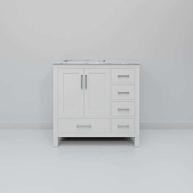 Big Sur 36 in. W x 22 in. D Left Offset White Bath Vanity and Carrara Marble Top