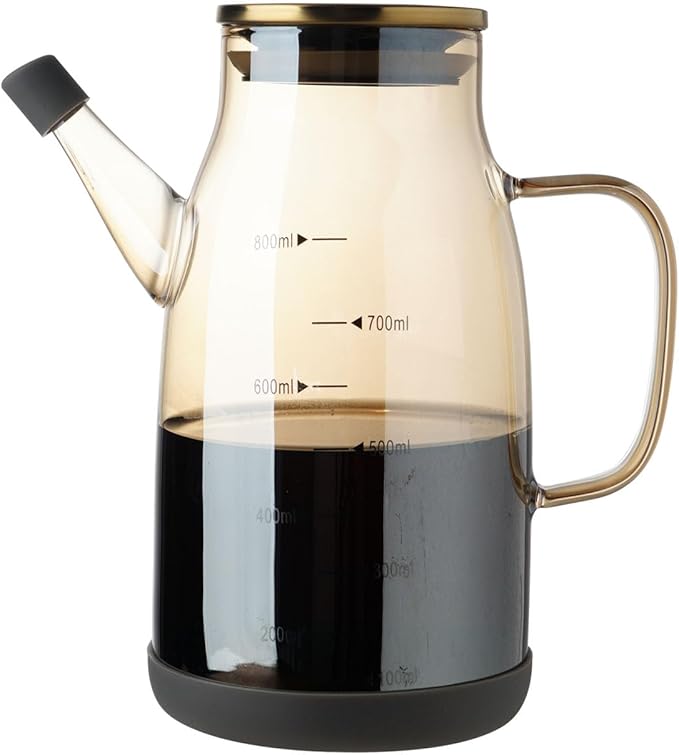 Large Glass Oil Dispenser Bottle for Kitchen Cooking Recipiente Para Aceite De Cocina Olive Oil Vinegar Dispenser Cruet Stainless Steel Lid No Drip Liquid Container (Champagne, 27oz / 800ml)