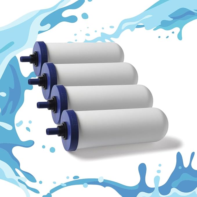 FTO+ Water Filter Cartridge (4 Pack) - Dependable Gravity Water Filter for Easy Installation as a Berkey Water Filter Replacement - Ceramic Gravity Water Filter For Stainless Steel Systems