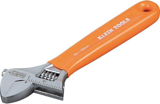 Klein Tools O5076 Adjustable Wrench, Precision Forged 1 1/2-Inch Extra-Capacity Jaw, SAE and Metric Scales, Plastic-Dipped Handle, 6-Inch