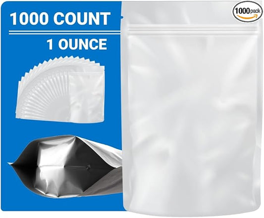 Mylar Bags Odor Sealing 1 Ounce All White - 1000 Count 9" X 6" 6mill Thickness - Packaging Bags - Mylar Bags For Food Storage - Resealable Bags - Odor Sealing Bags