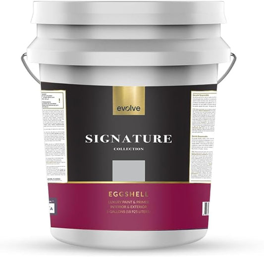 EVOLVE Signature Paint & Primer: Luxury Paint & Primer for Indoor & Outdoor Surfaces, Minimal Odor, Eggshell Sheen (Ash Gray, 5 Gallon)
