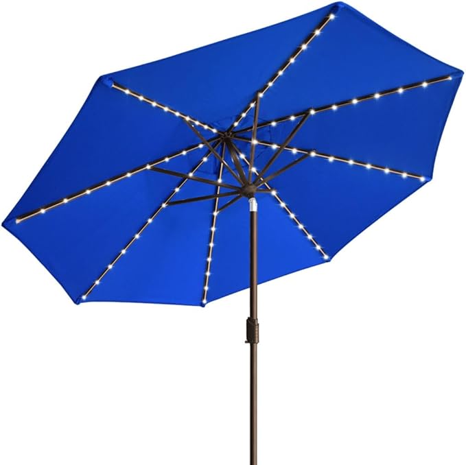 EliteShade USA 10-Year-Non-Fading Solar 9ft Market Umbrella with 80 LED Lights Patio Umbrellas Outdoor Table Umbrella with Ventilation, Royal Blue