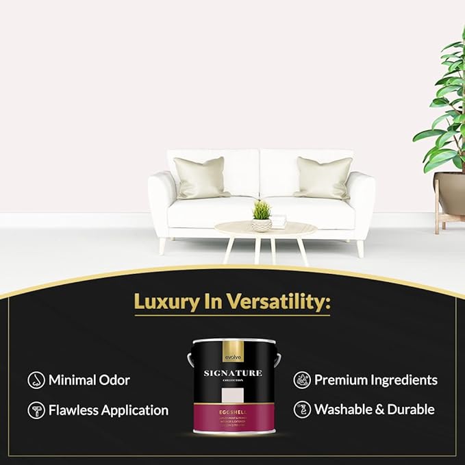 EVOLVE Signature Paint & Primer: Luxury Paint & Primer for Indoor & Outdoor Surfaces, Minimal Odor, Eggshell Sheen (Porcelain White, 1 Gallon)