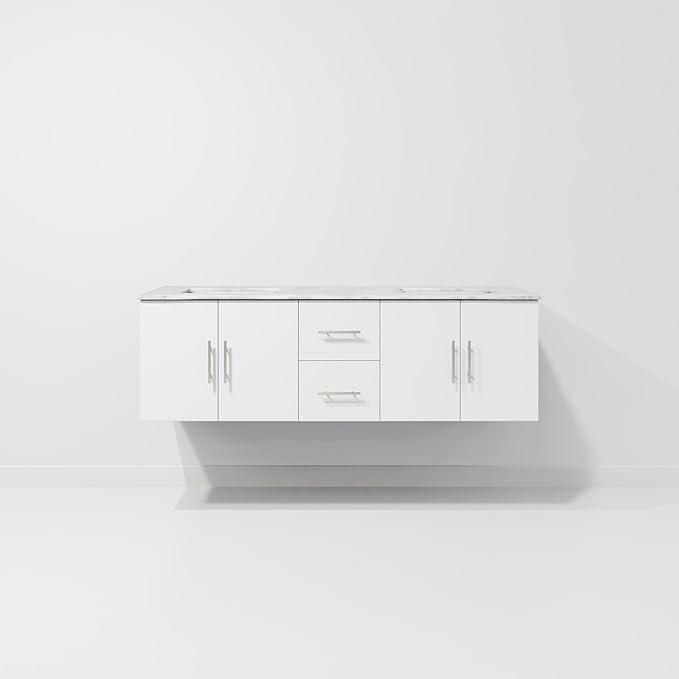 Sonoma 60 in. W x 22 in. D Glossy White Double Bath Vanity and Carrara Marble Top