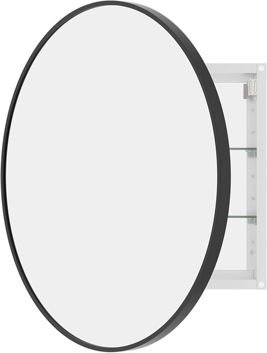 WallBeyond Bathroom Medicine Cabinet with Mirror, 28 Inch Black Round Mirror Medicine Mabinet Wall Mounted with Aluminum Alloy Metal Framed, Surface Mount Medicine Cabinet with Storage