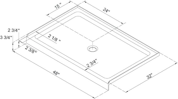 DreamLine SlimLine 32 in. D x 48 in. W x 2 3/4 in. H Center Drain Single Threshold Shower Base in Black, DLT-1132480-88