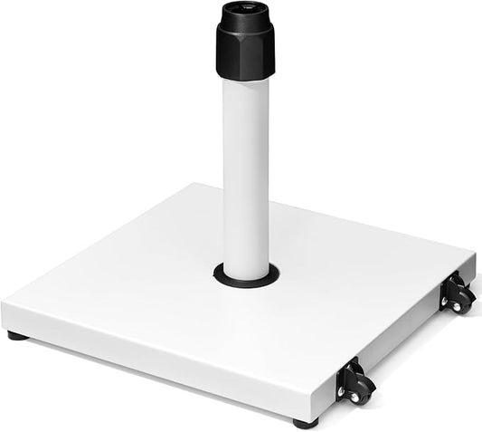 42lbs Patio Umbrella Base - Heavy Duty Outdoor Patio Market Umbrella Stand for Deck with Rollers, Poolside, Balcony, Wind-Resistant Design, White