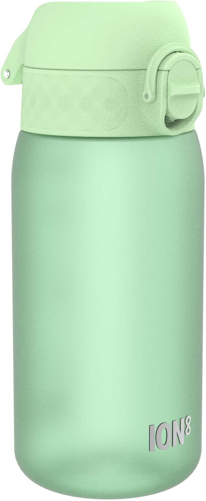 Ion8 Small Water Bottle, 350 ml/12 oz, Leak Proof, Easy to Open, Secure Lock, Dishwasher Safe, BPA Free, Carry Handle, Hygienic Flip Cover, Easy Clean, Odor Free, Carbon Neutral, Surf Green