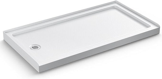 60"x 32" Shower Base, Left Drain Single Threshold Shower Pan with Slip Resistant Textured Surface, Stainless Steel Drain Cover（Left）