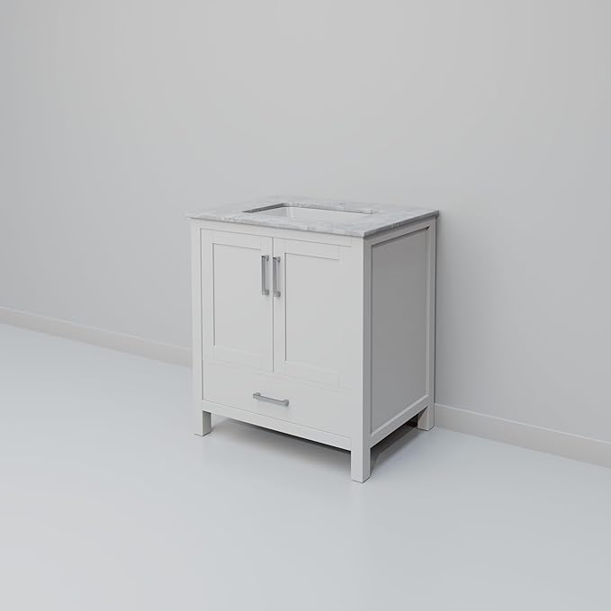 Big Sur 30 in. W x 22 in. D White Bath Vanity and Carrara Marble Top