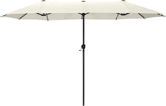 HERA'S PALACE 13 Ft Double-Sided Twin Patio Umbrella, Outdoor Double Sided Market Patio Umbrella with Crank, Powerful UV Protective (Ivory)