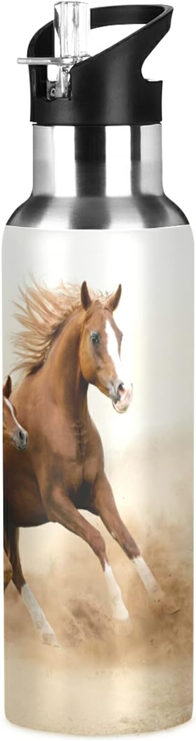 xigua Running Arabian Horse Water Bottle, BPA Free Stainless Steel Water Bottle Leak-Proof Sports Bottle for Camping Workouts Gym and Outdoor Activity, 22oz