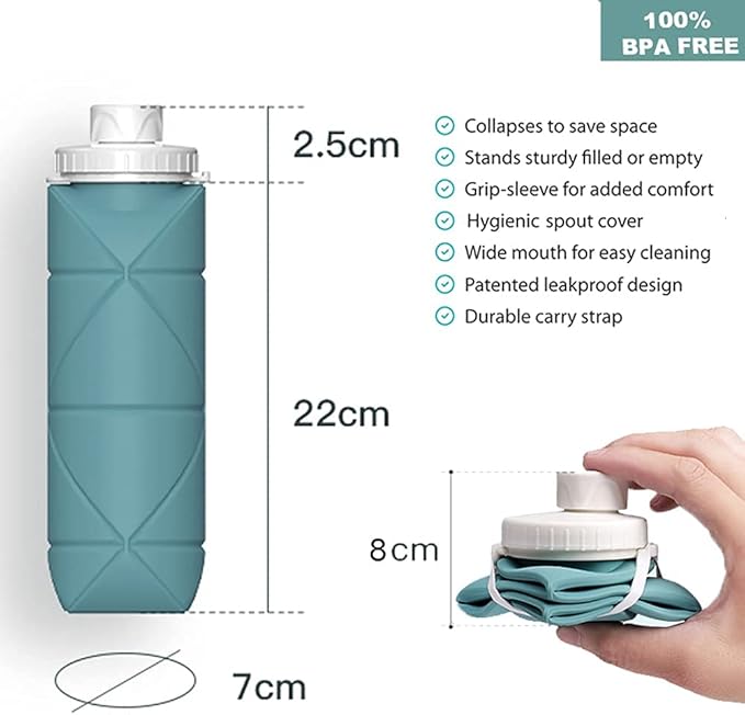 SPECIAL MADE Collapsible Water Bottles Cups Leakproof Valve Reusable BPA Free Silicone Foldable Travel Water Bottle Cup for Gym Camping Hiking Travel Sports Lightweight Durable