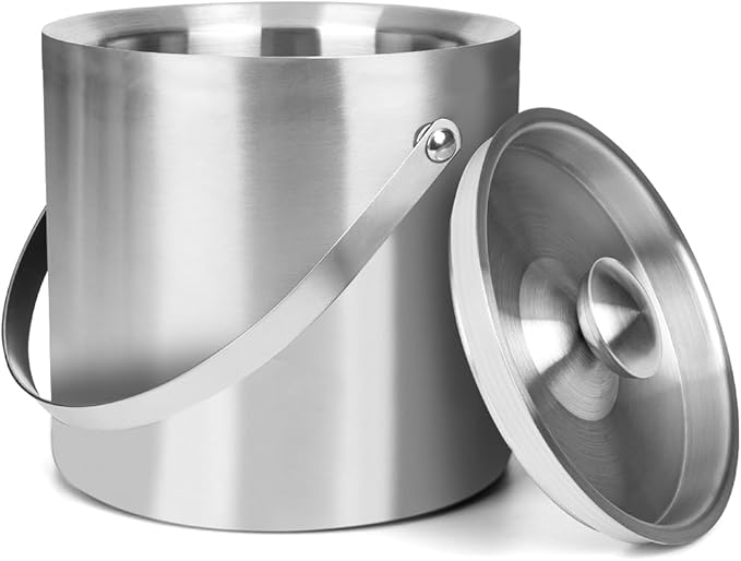 3L Double-Wall Insulated Stainless Steel Ice Bucket with scoop for Cocktail Bar - Metal Ice Bucket for freezer with Lid for parties, Camping,and More!champagne bucket,bar cart accessories (silver)