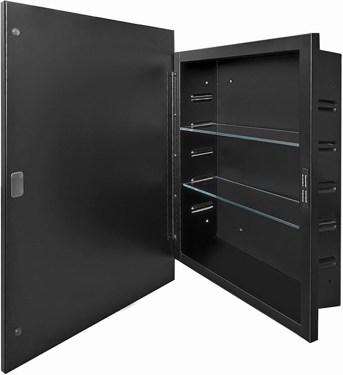 Recessed Medicine Cabinets with Mirror, Black Bathroom Mirror with Storage, Rectangle Medicine Cabinet Vanity Mirrors, Antirust Metal Framed Wall Mirror Recessed or Surface Mount, 16x24 Inch