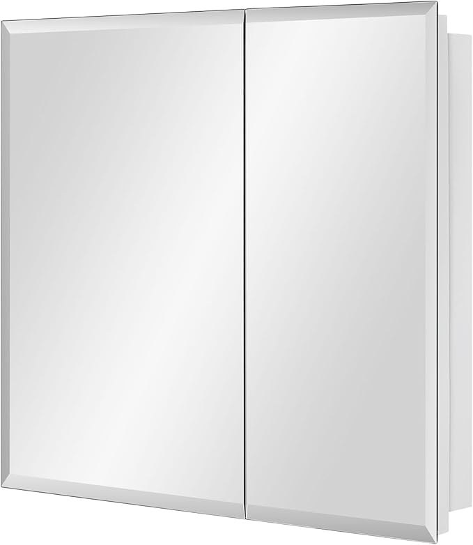 Bathroom Medicine Cabinet with Beveled Edge Mirrored Door 30 x 26 inch, Recessed or Surface Mount, with Adjustable Glass Shelves