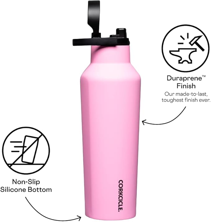 Corkcicle Sport Canteen Insulated Tumbler, Sun-Soaked Pink, 20 oz – Reusable Water Bottle Keeps Beverages Cold for 25 Hours & Hot 12 Hours – Cupholder Friendly Tumbler with Screw-On Cap