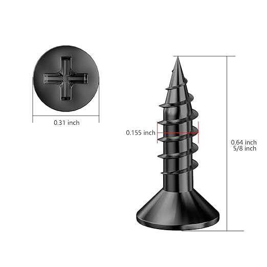 (600Pcs) #8x5/8 Black Wood Screw Quick Metal Self Tapping Flat Head