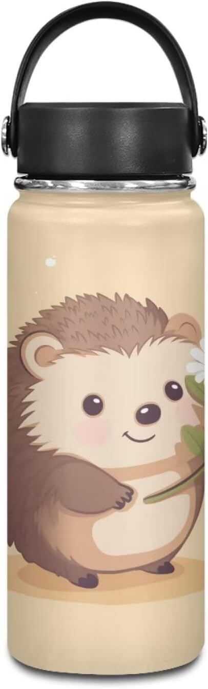 Hedgehog Workout Water Bottle For Women Men Insulated, 18 Oz Stainless Steel Water Bottle with Handle Suitable for Work School Gym Travelling