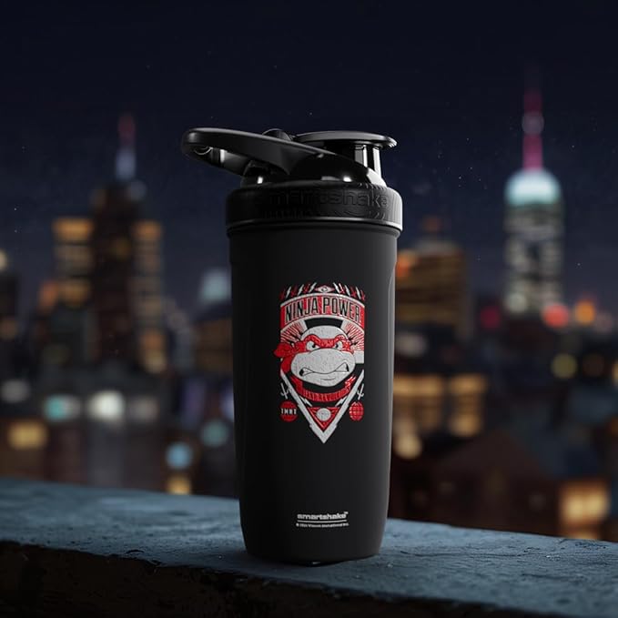 Smartshake TMNT Ninja Power Reforce Stainless Steel Protein Shaker Bottle 900 ml | 30 oz - Leakproof Screw-on Lid - BPA Free – Unisex - Non Insulated - Black
