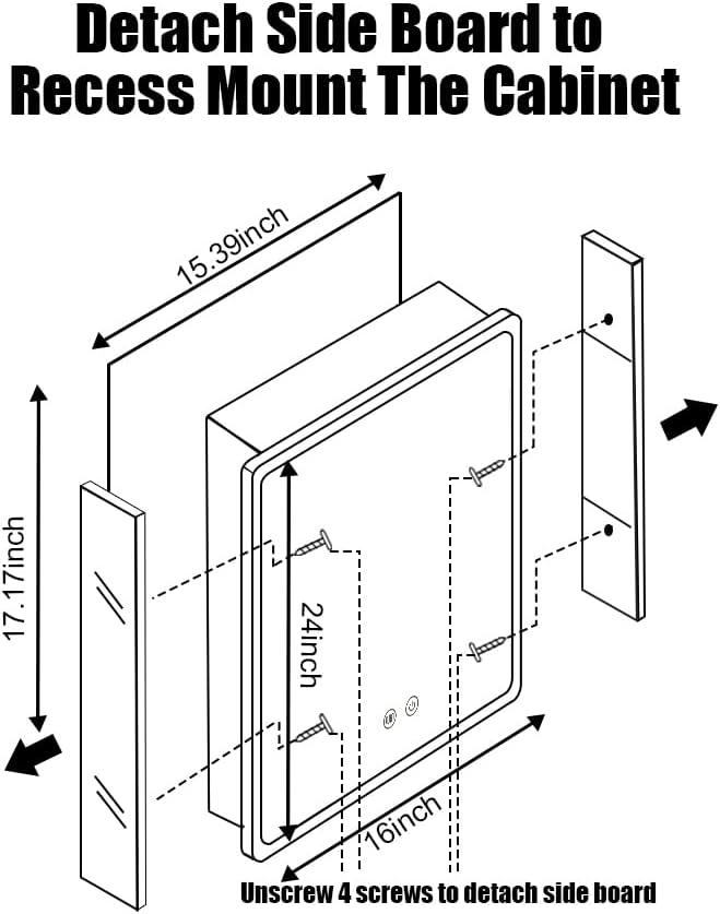 16×24inch Medicine Cabinet,Mirror Cabinet with Beveled Mirror,Soft Close Hinge,Brushed Metal Framed,Detachable Side Plate for Recess Mount or Surface Mount,Black