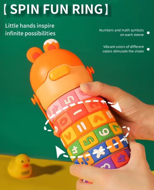 Numbers and Maths Symbols Design Kids' Water Bottle with Straw for School or Travel; 15oz (430ml) Stainless Steel water Bottle; Portable Handle with Detachable Buckle (Orange), CZMX-30031