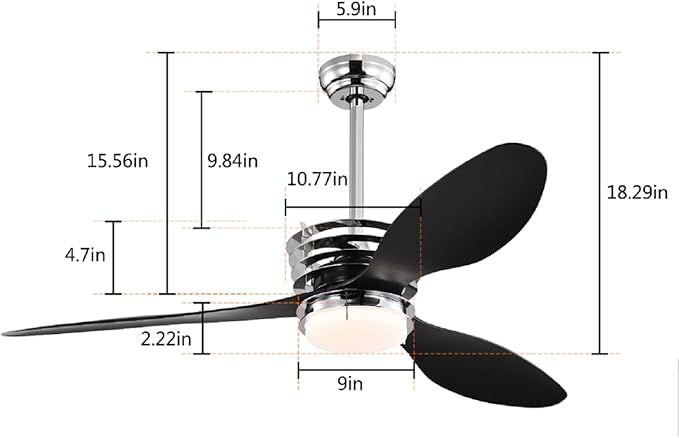 NicBex Ceiling Fan 52 Inch Ceiling Fan with Lights Ceiling Fans with 3 ABS Blades and Remote Control DC Motor Ceiling Fan with Down Rod Mount for Bedroom, Living Room, Black