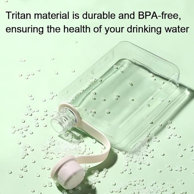 Flat Water Bottle Travel Flask Portable 10.5 oz BPA Free Tritan Square Water Bottles Leakproof Slim Water Bottle for Purse Travel Pocket Sports Fitness (Grey, 10.5)